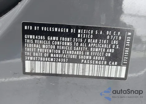 2019 Volkswagen Jetta Gli 2.0T 35Th Anniversary Edition/2.0T Autobahn/2.0T S from USA, damaged, VIN 3VW6T7BU8KM226357